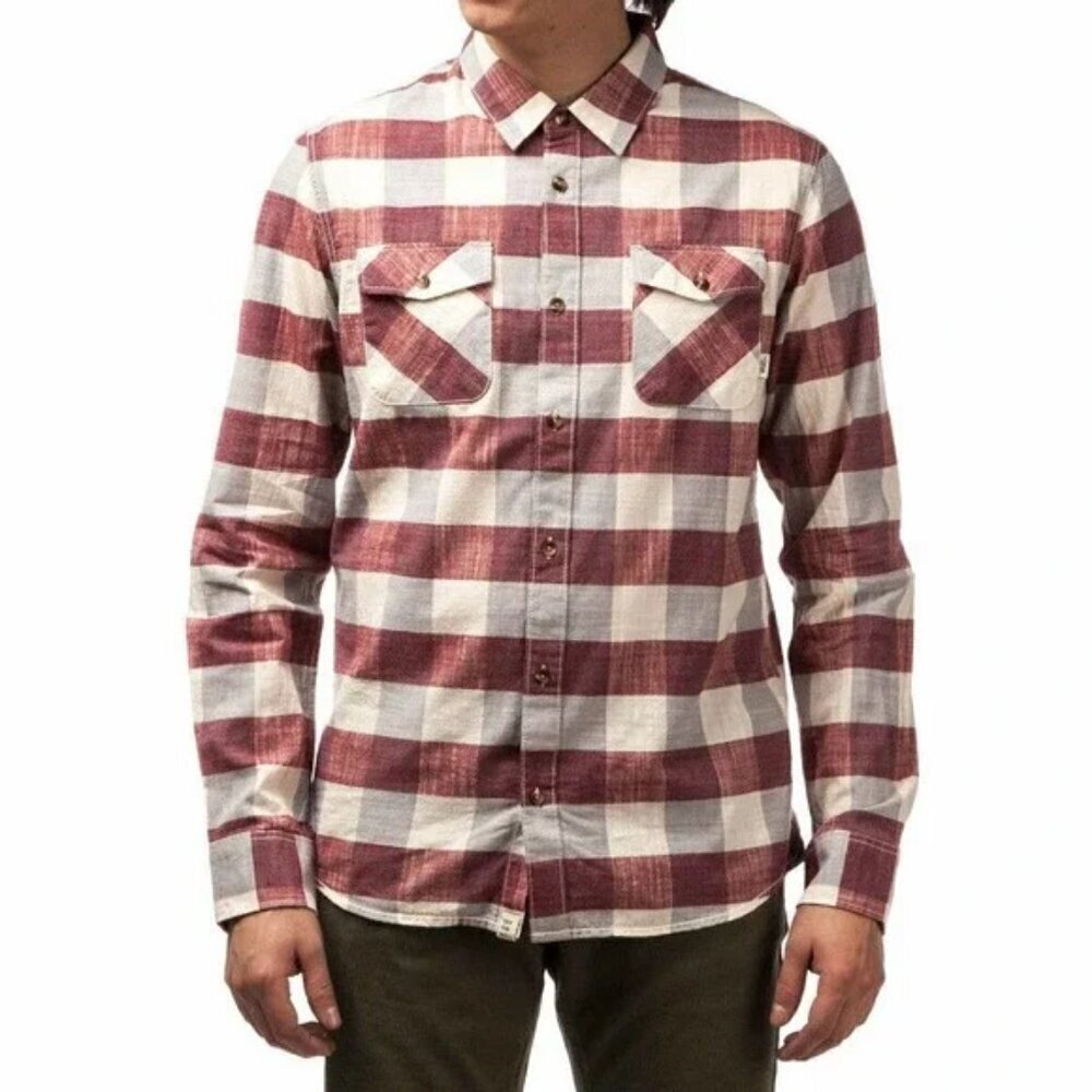 Vans Off The Wall Men's Radden Long Sleeve Plaid Flannel Shirt  Red
